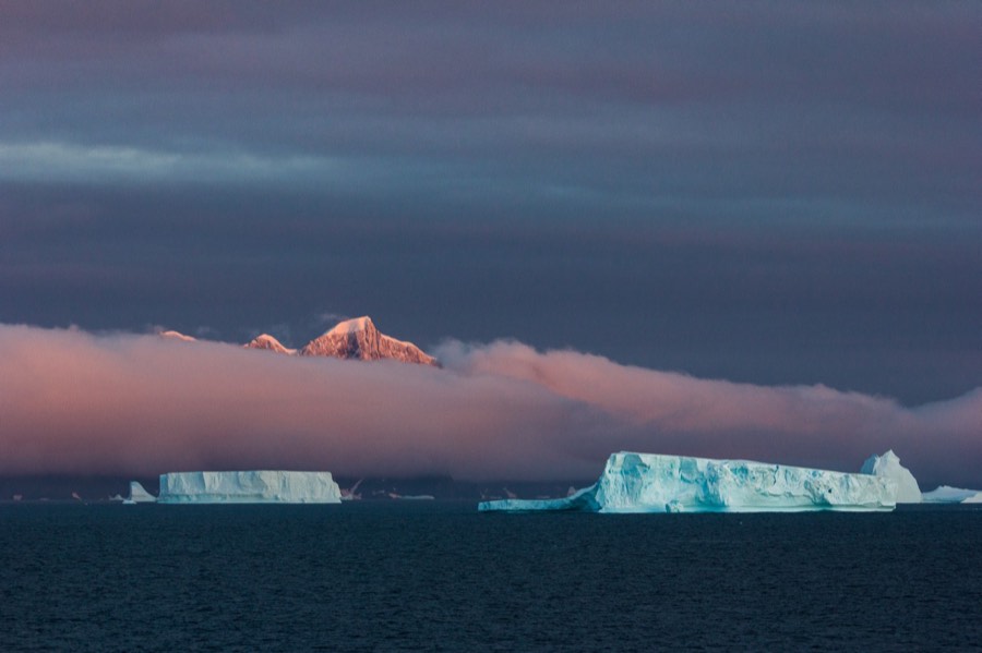 icebergs at dusk