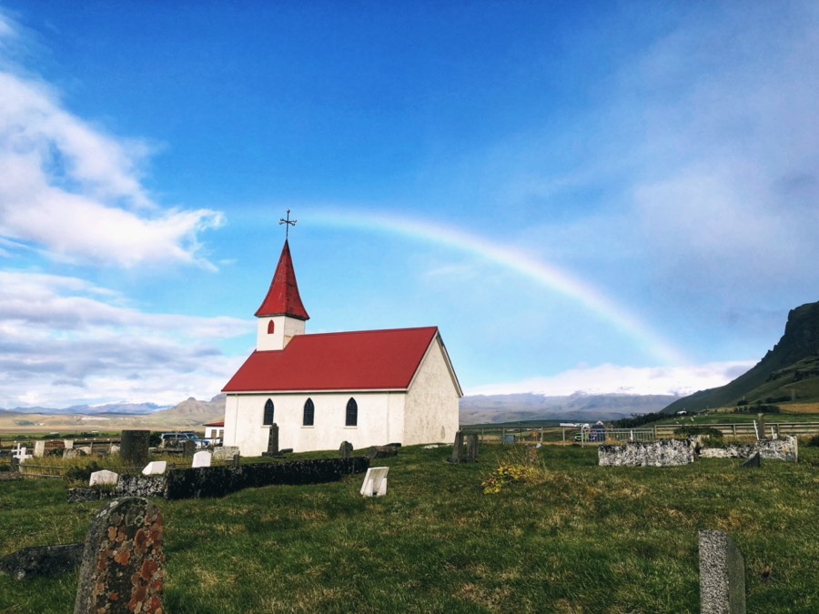 iceland church rainbow