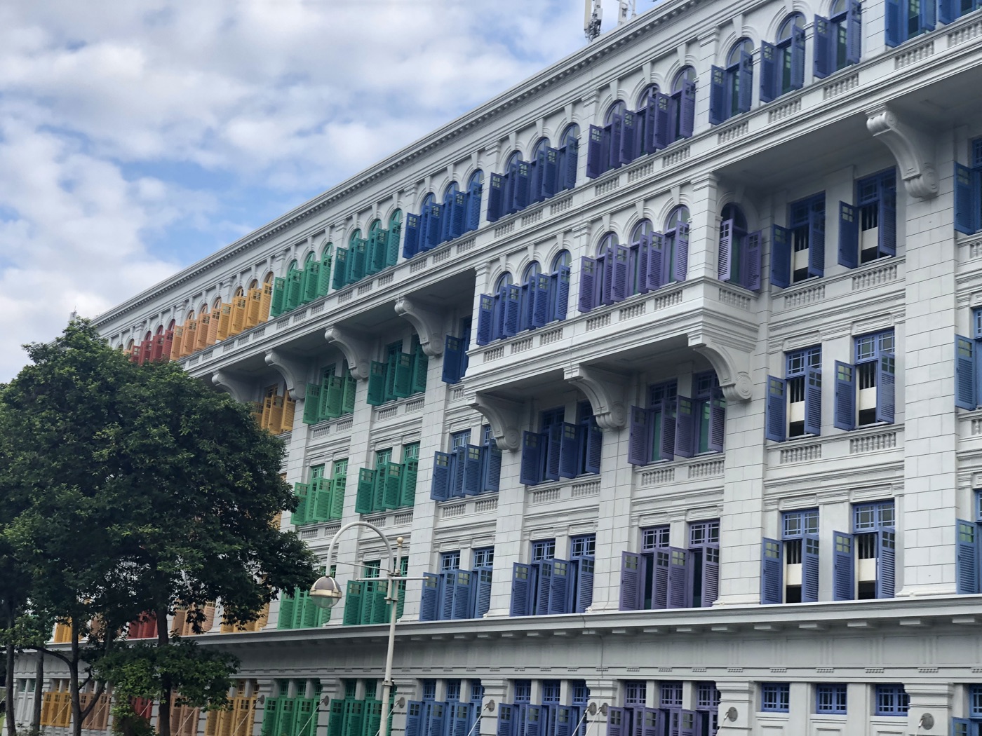 Colorful shuttered shophouses in Singapore