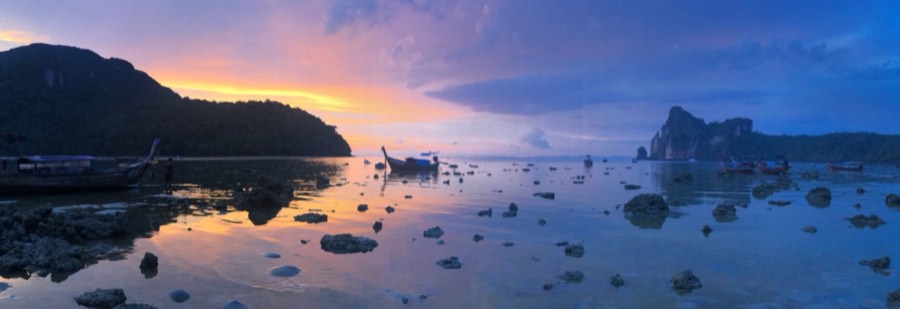 tropical bay at sunset
