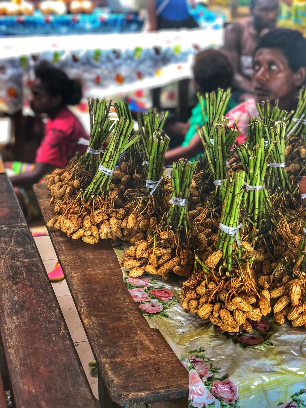 Fresh roots bundled for sale at a market in Vanuatu
